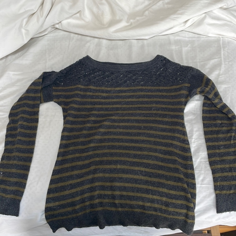 Cashmere blend navy and olive green striped sweater